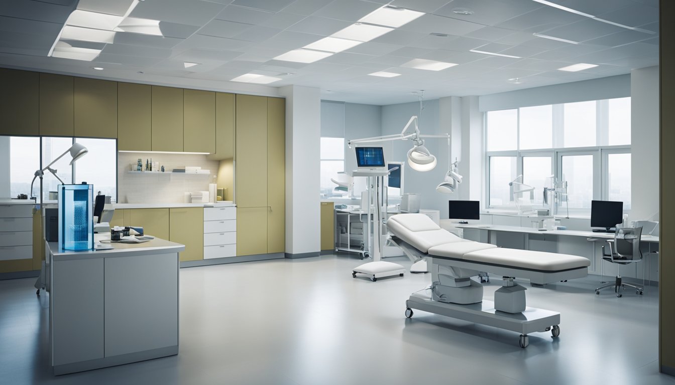 A modern health clinic with various departments and specialists working together in a seamless and efficient manner